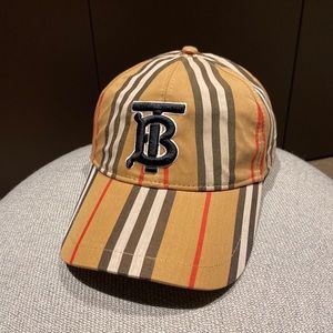 $205 Burberry Monogram Motif Icon Stripe Cotton Baseball Cap